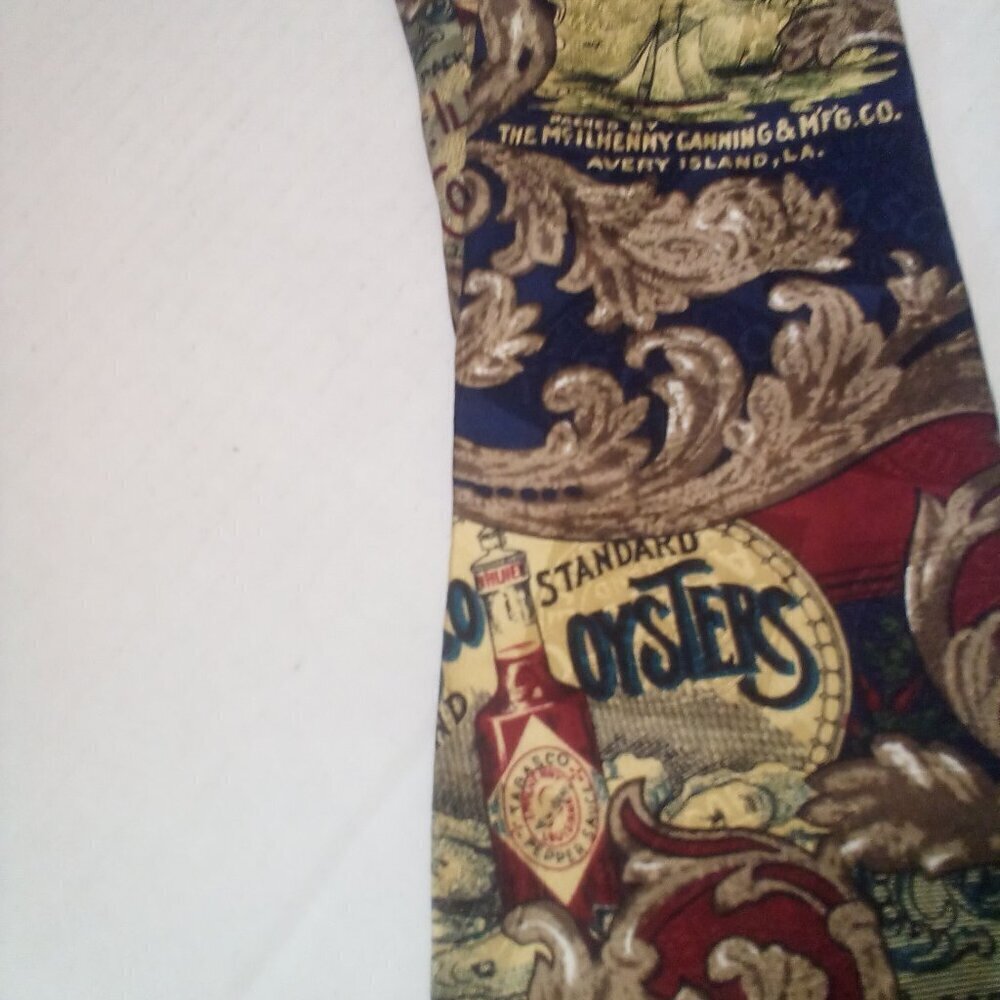 Tabasco Hot Sauce Tie Necktie Men 100% Silk Gold Red Blue - Picture 7 of 11